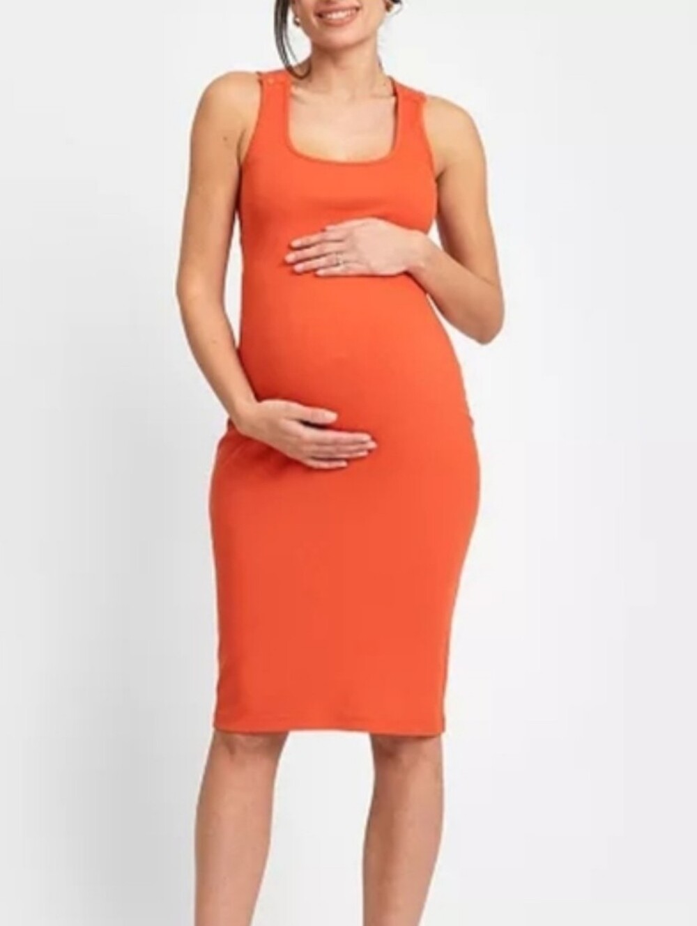 Seraphine Size 10 Orange Sleeveless Maternity Ribbed Bodycon Dress Nursing